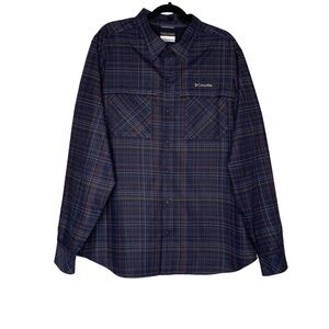 Columbia men’s Omni-wick navy‎ blue plaid long sleeve shirt. Size XL